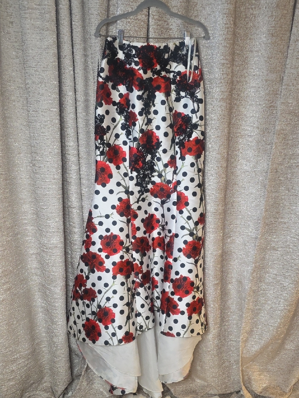 Floral Red Polka Dot Fit And Flare Maxi Skirt - Elegant Evening Skirt